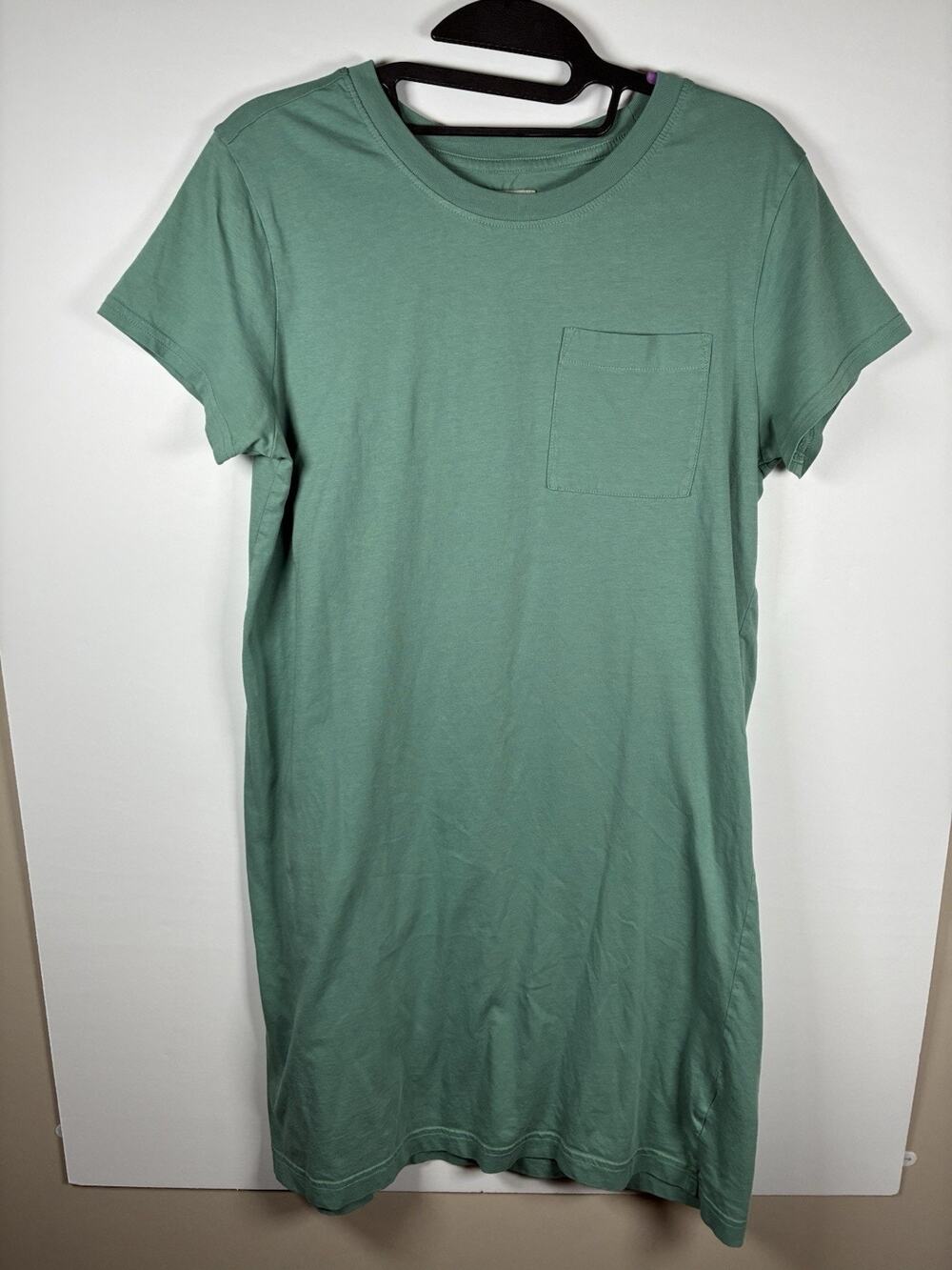 Pact Womens M Organic Cotton T Shirt Dress Sage Green Pocket Tee Dress Midi